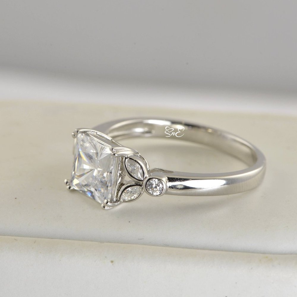NEW 925 STERLING SILVER ENGAGEMENT RING WEDDING RING DIAMOND SET - Picture 4 of 6
